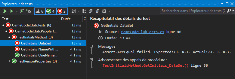 Explorateur de tests dans Visual Studio