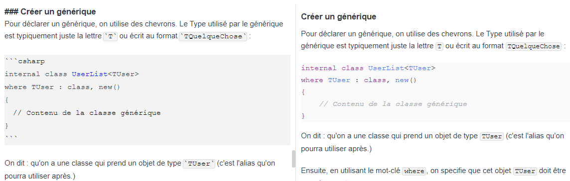 Exemple du rendu de code dans Joplin