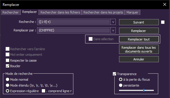 Exemple de rechercher / remplacer avec Regex dans Notepad++