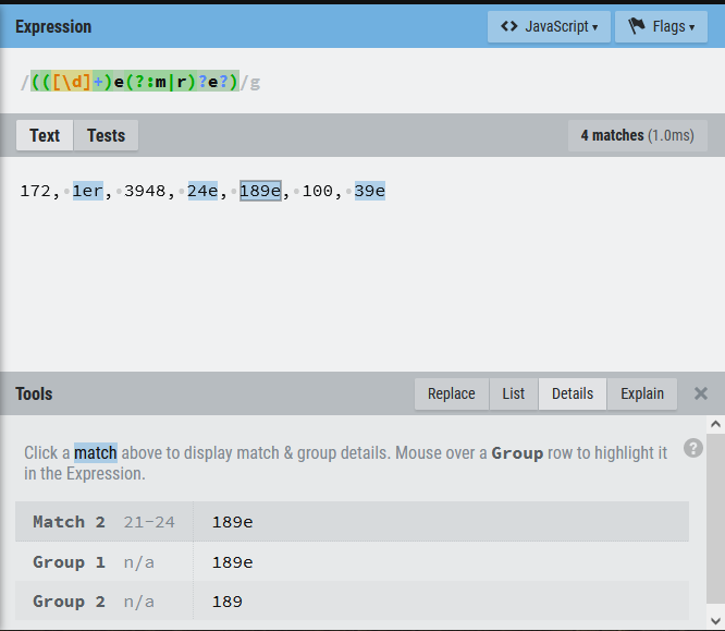 Utilisation de RegExr avec notre exemple des groupes de capture