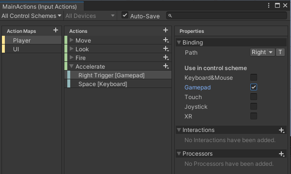 Pour une action : binding, interactions et processeurs